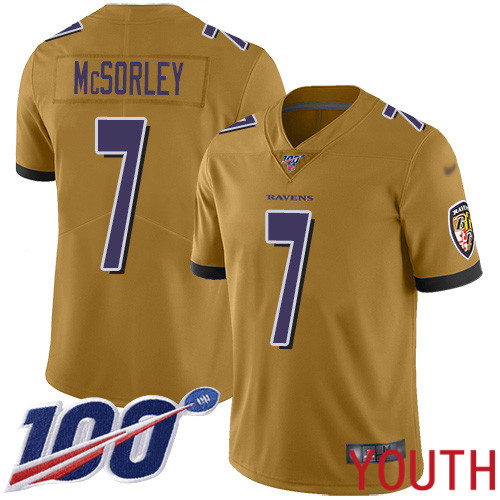 Baltimore Ravens Limited Gold Youth Trace McSorley Jersey NFL Football #7 100th Season Inverted Legend